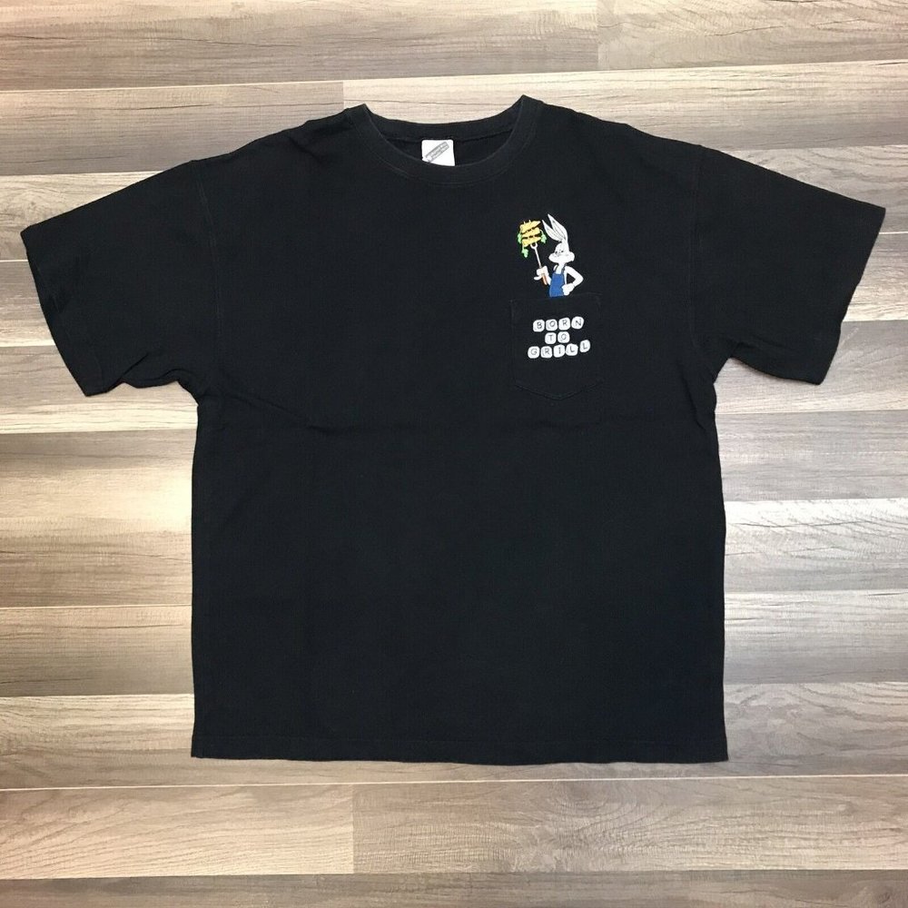 2001 Warner Bros Bugs Bunny “Born To Grill” Short Sleeve Pocket T-Shirt Sz XL